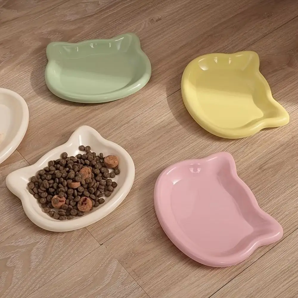 Tigela de plástico antiderrapante para gatos, tigela fofa em forma de gato, antiderrapante, tigela de lanche para gatos, alimentação para animais de estimação