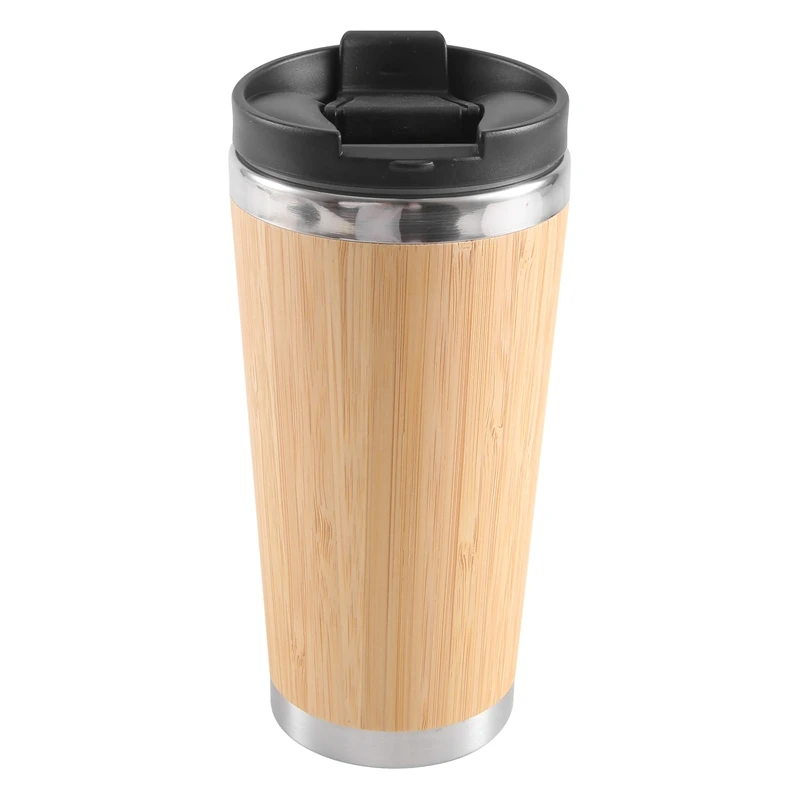 

450Ml Bamboo Coffee Cup Stainless Steel Coffee Travel Mug With Leak-Proof Cover Insulated Coffee Accompanying Cup Reusable Woode