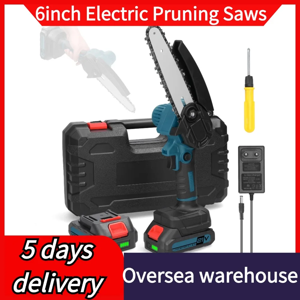 21V 6inch Electric Pruning Saws Small Wood Splitting Chainsaw Brush Motor One-handed Woodworking Tool for Garden Orchard Cutting