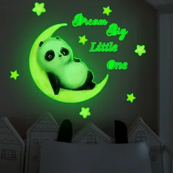 Luminous Cartoon Panda Moon Wall Sticker Kids Room Decor Glow In The Dark Decals Bedroom Home Decoration Self-adhesive Wallpaper