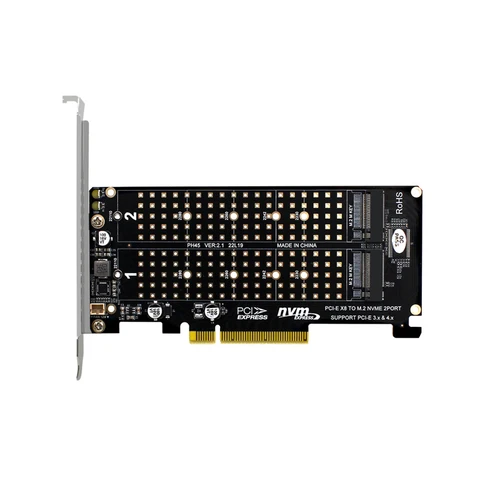 Imagen 2 del producto Adaptador Dual NVMe RAID PCIe x8 4,0, tarjeta elevadora de llave M2 NVME M de 64Gbps para SSD NVME 2230 2242 2260 2280 22110