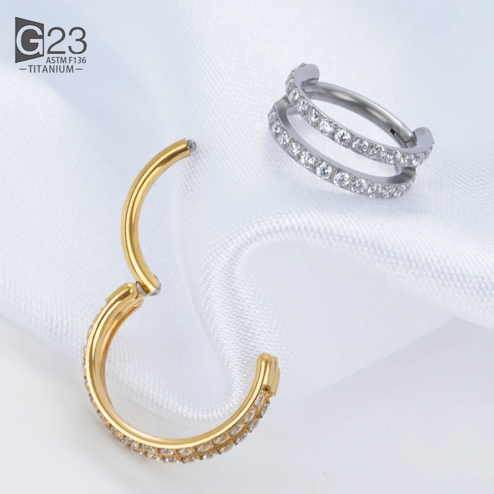 Anillo de titanio para Piercing de nariz ASTM F136, joyería para Piercing de tabique con bisagras de 16G CZ, segmento de cartílago de oreja, Tragus,