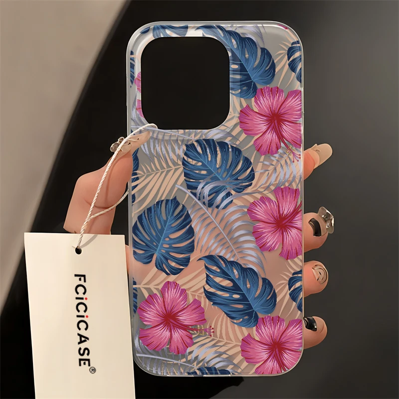 Fcicicase واضح لينة سيليكون جراب هاتف آيفون X XR XS ماكس 12 Mini 11 12 Pro Max 8 7 Plus 6 6S SE 2022 يترك غطاء زهرة