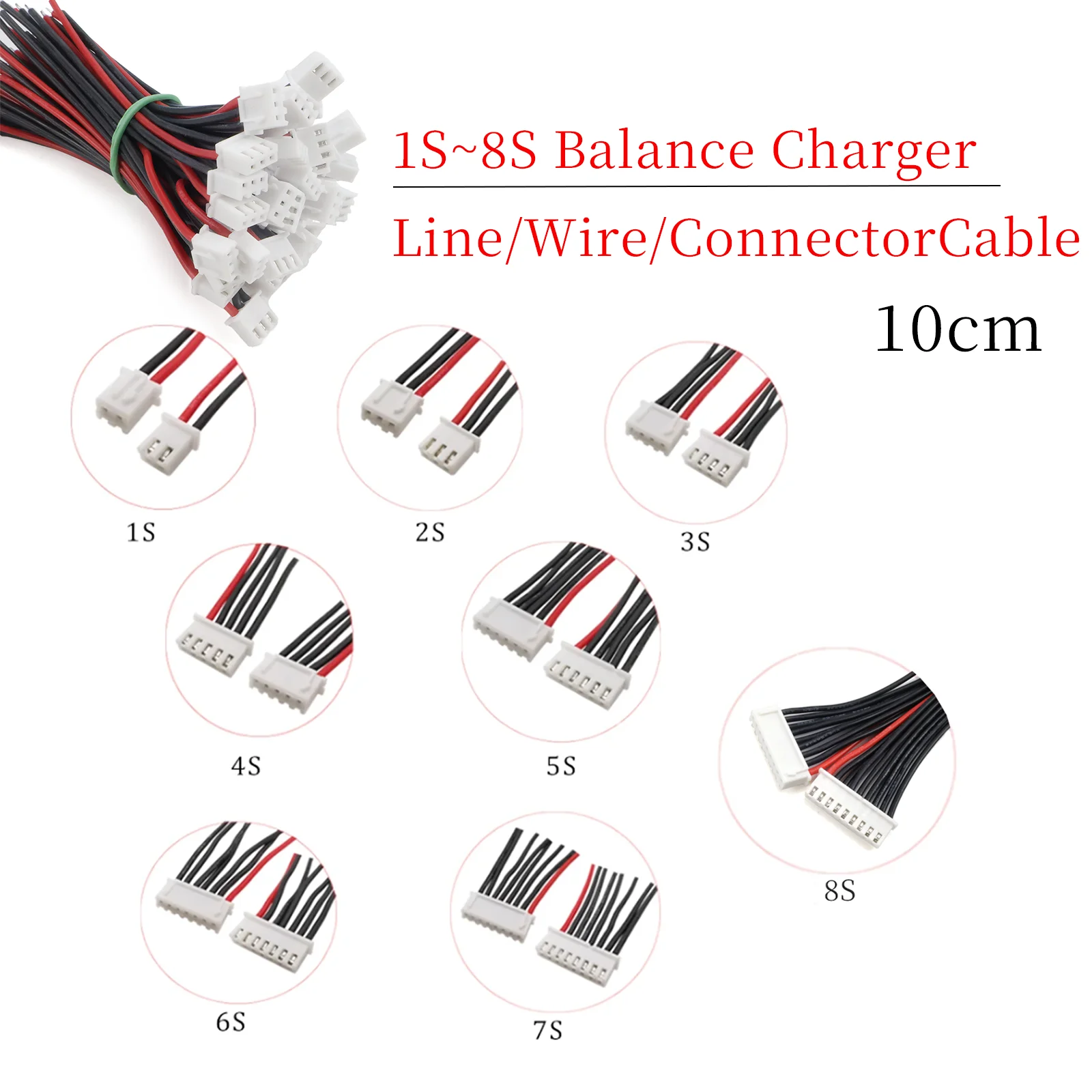 10pc Lipo Battery Balance Charger Cable 1S-8S JST-XH 22AWG Silicone Wire 10cm for IMAX B6 RC Drone DIY 2.54mm Female Plug