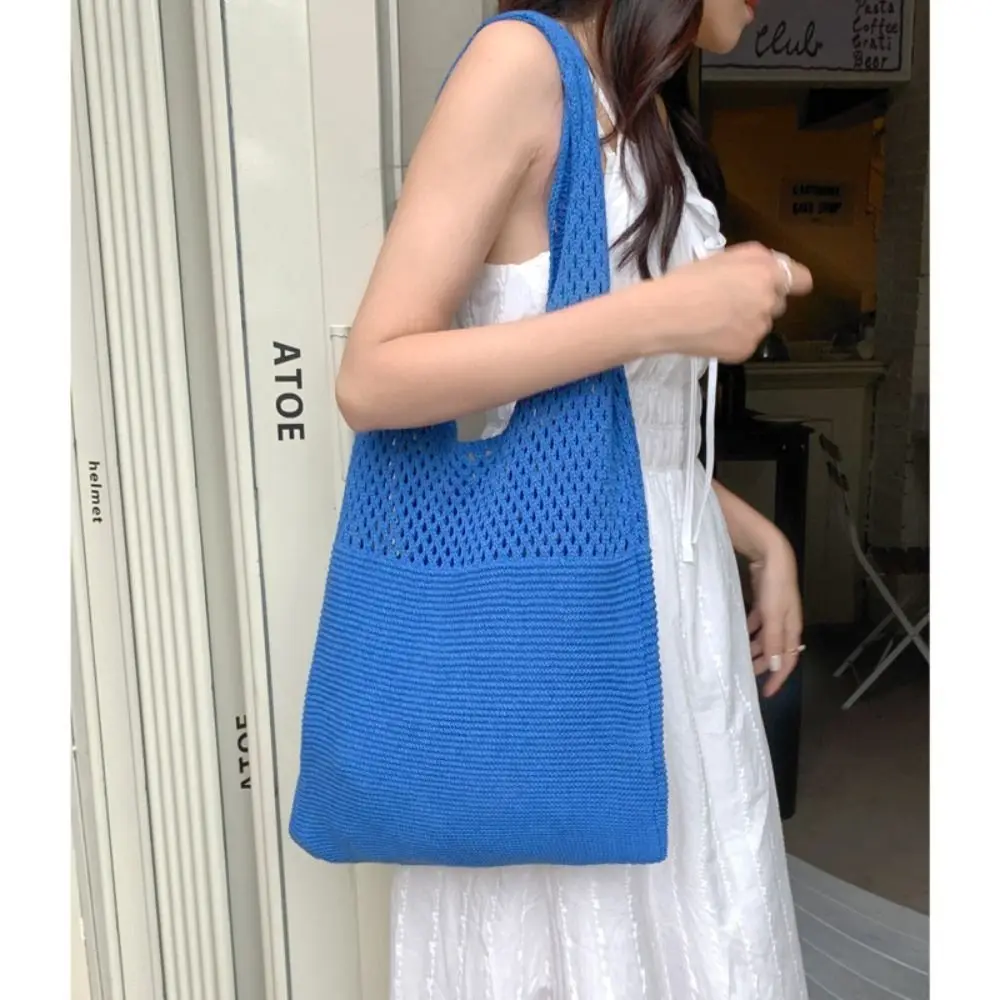 بلون الحياكة حقيبة كتف الجوف خارج سعة كبيرة البوهيمي الكروشيه حمل حقيبة تنوعا حقيبة يد منسوجة عادية المرأة