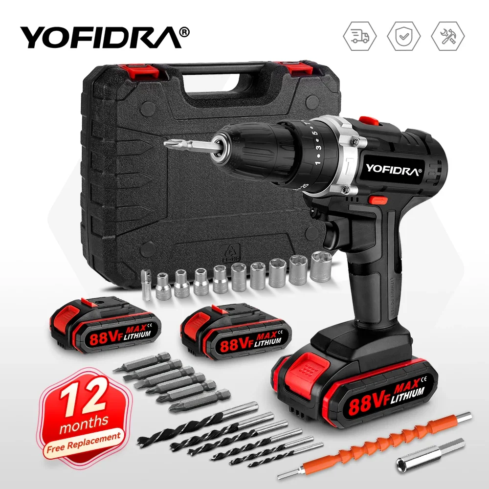 Cordless Electric Impact Drill Screwdriver 25+3 Torque Efficient DIY Household Power Tool with 24pcs Accessories