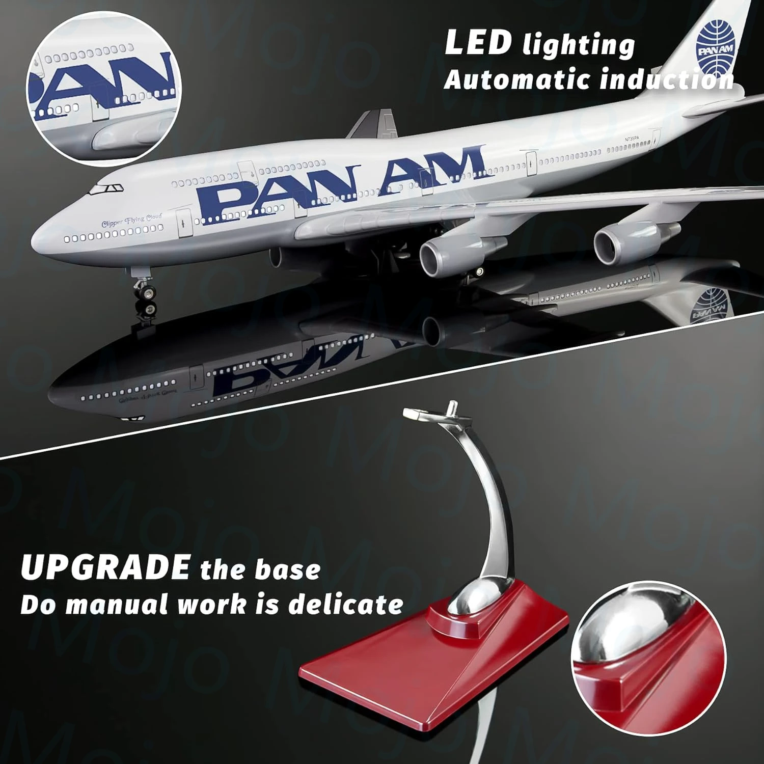 Imagem -03 - Diecast Modelo Avião com Luz Led Pan Boeing B747 1:150 Escala 47cm Modelos de Avião Coleção ou Presente