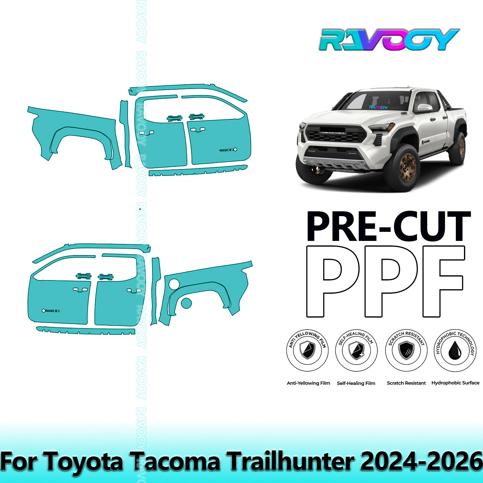 

For Toyota Tacoma Trailhunter 2024-2026 8.5mil Clear Matte Pre-Cut PPF Door & A/B Pillar Kit TPU Paint Protection Film Set