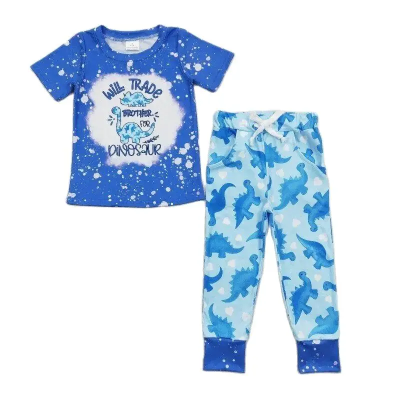 

Kids Dinosaur brother Outfits Toddler boys Boutique wholesale Clothing short Sleeves blue joggers Children High quality Sets