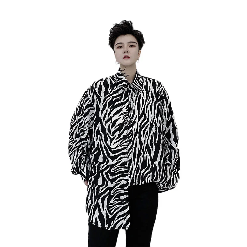 VERSMA Japanese Streetwear Chic Long Sleeve Zebra Print Shirts For Men Hip Hop Dance Costume Oversized Shirts Women Dropshipping