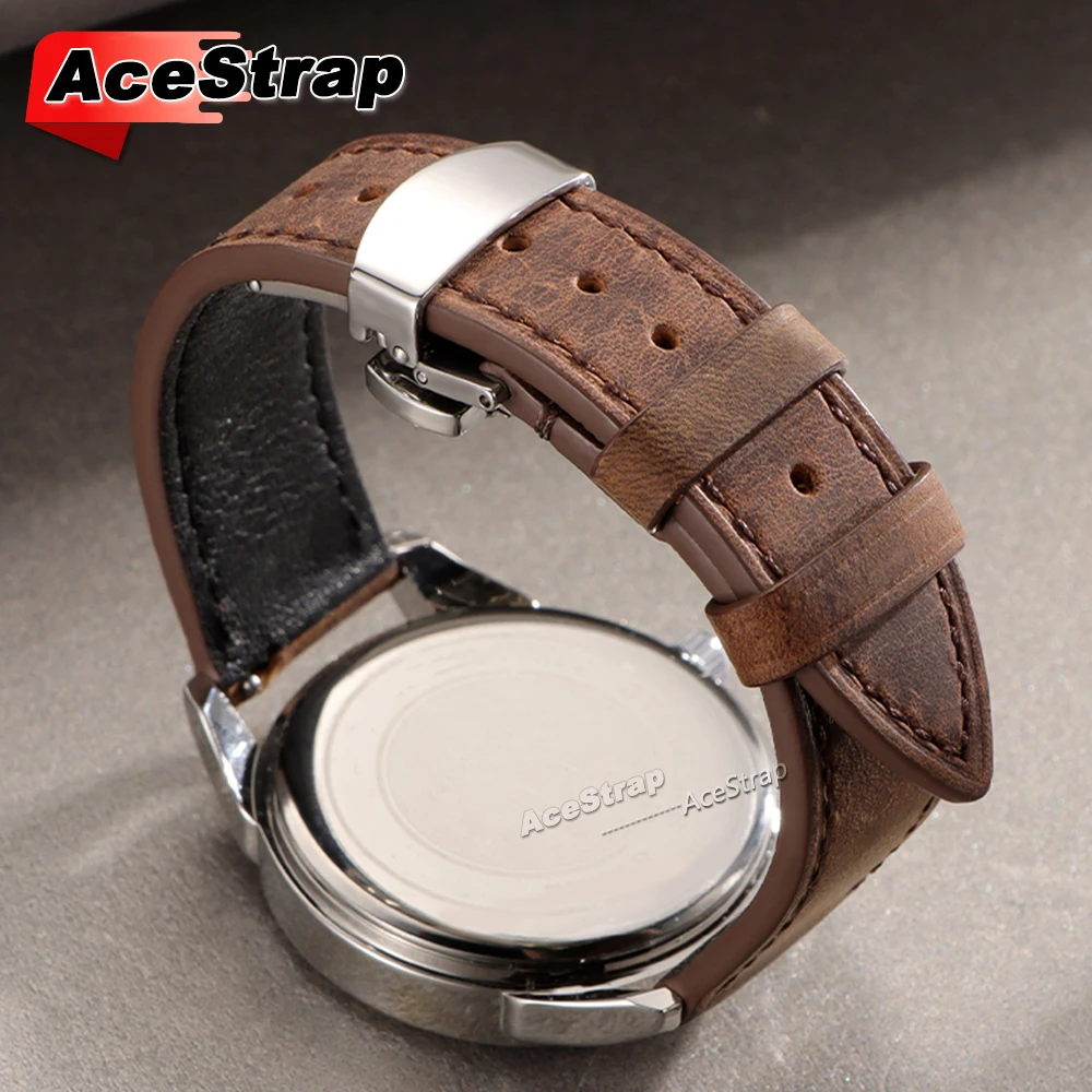 Cinturino per orologio vintage a sgancio rapido per cinturino per orologio Huawei 22mm 18mm 20mm Cintura in pelle di vacchetta con fibbia pieghevole a farfalla per braccialetto Seiko