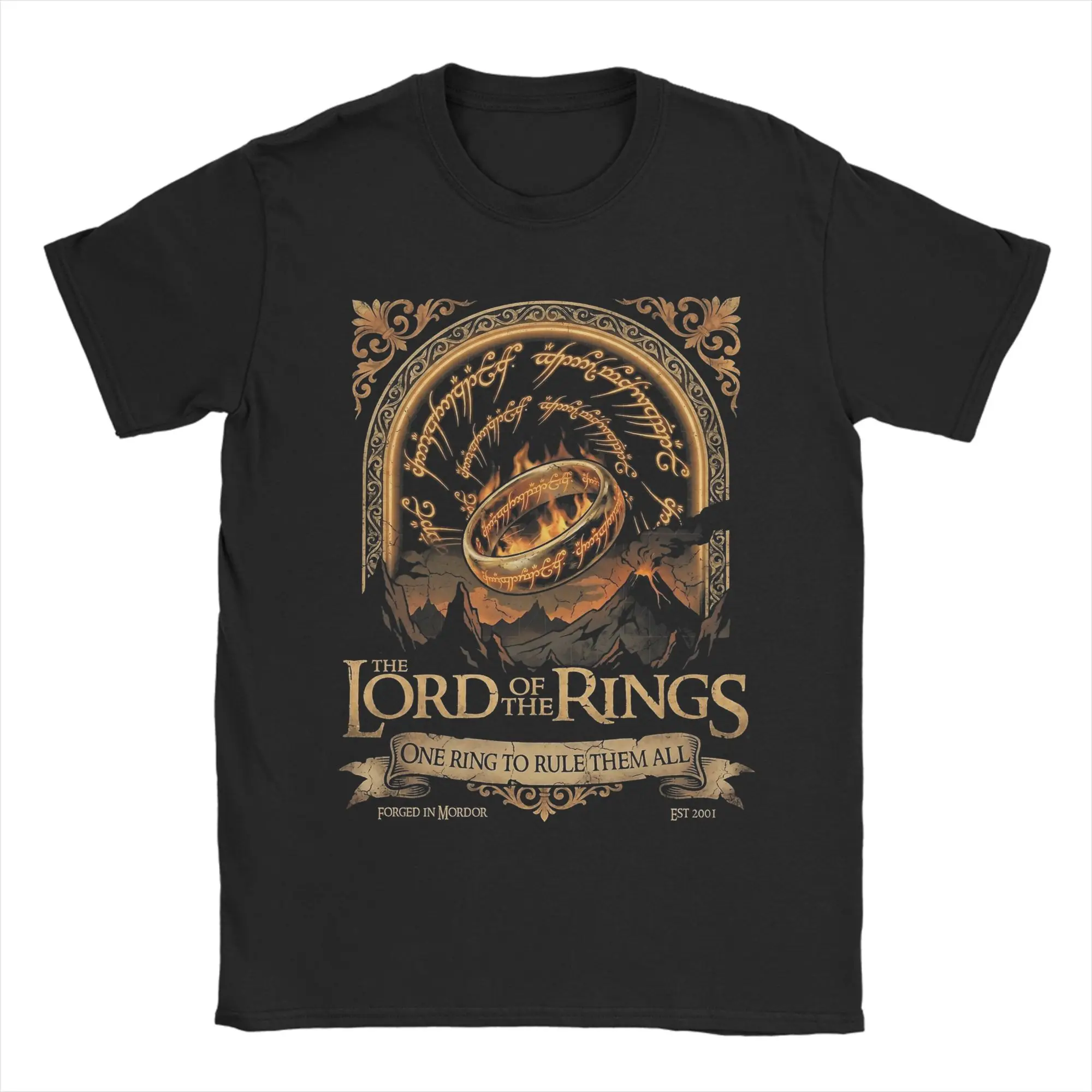 Men's L-Lords Of The R-Rings One Ring to Rule Them All Emblem T Shirt  100% Cotton Clothing Novelty Round Neck Tees T-Shirts