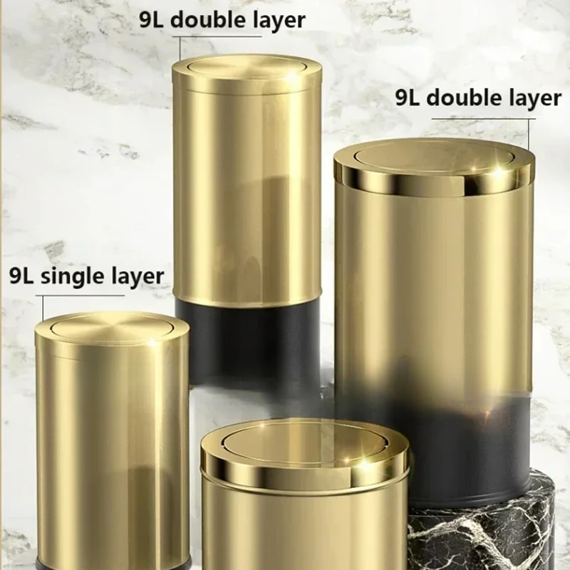 Stainless Steel Trash Can Gold Bathroom Bedroom Luxury Home Office Trash Bin Kitchen Cabinet Storage Poubelle Storage