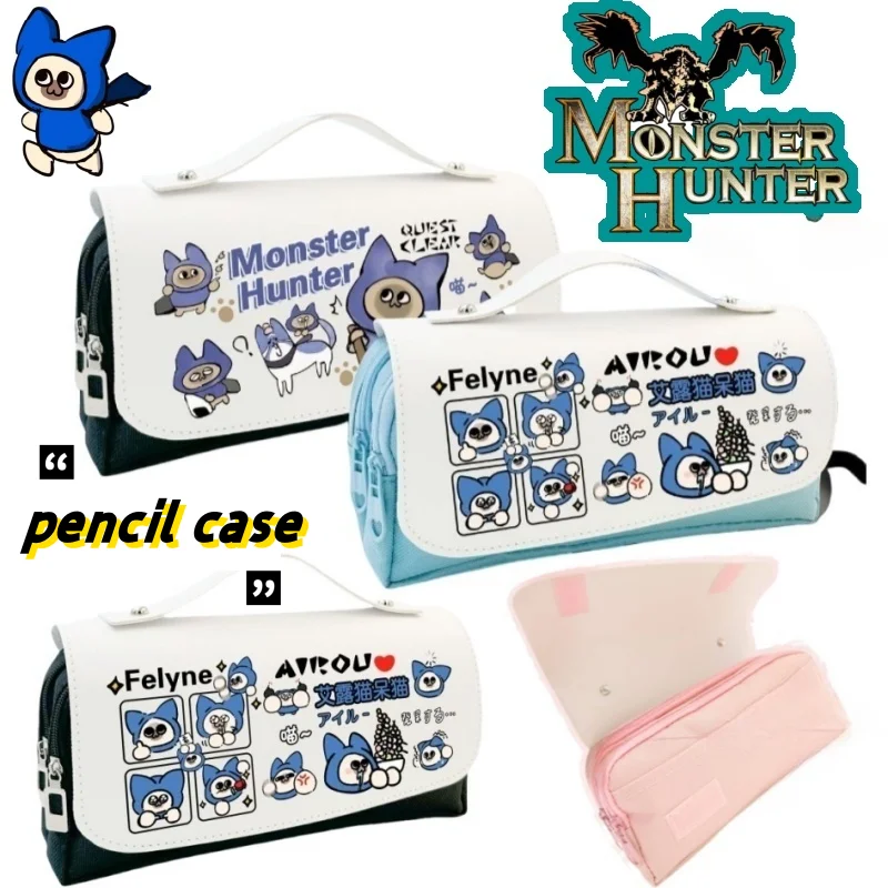 مقلمة Monster Hunter Wilds Felyne Shrieking Legiana كارتونية لطيفة ذات سعة كبيرة لهدايا طلاب المدارس المتوسطة والثانوية #1