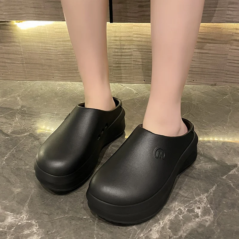 Baotou slippers women\'s summer new fashionable outdoor thick soled beach shoes indoor anti slip EVA lightweight half slippers