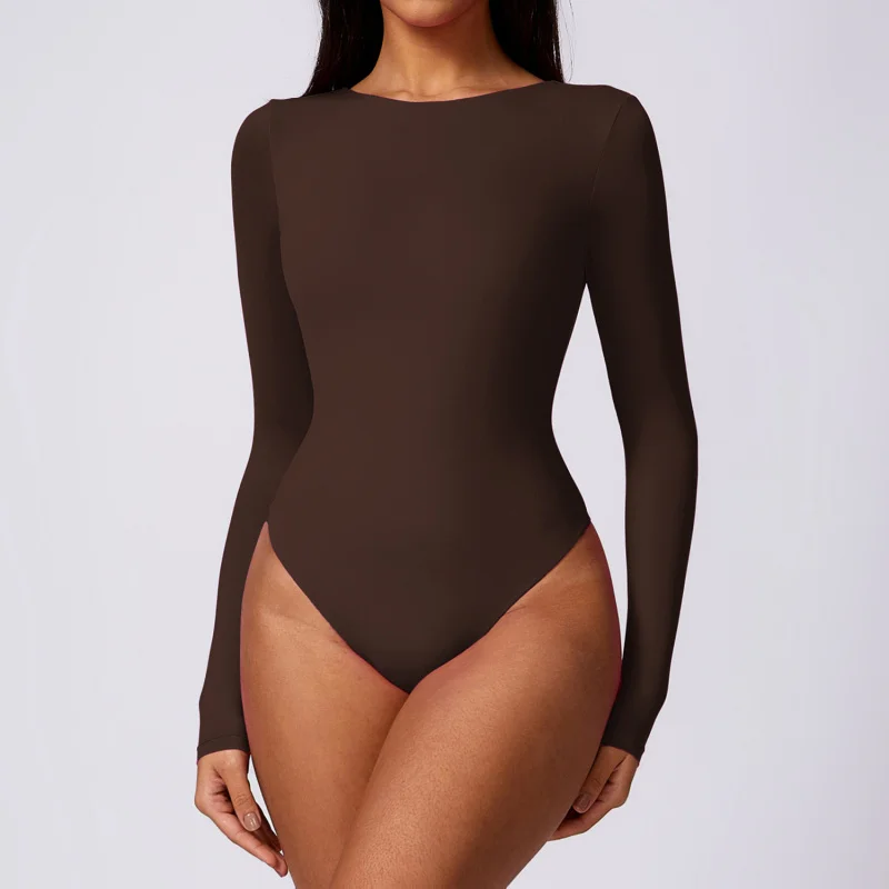 FUBEIKE Women Base Body Shaping Yoga Triangle Jumpsuit Seamless Thread Backless Casual Corset Slimming Long Sleeve One Piece Set