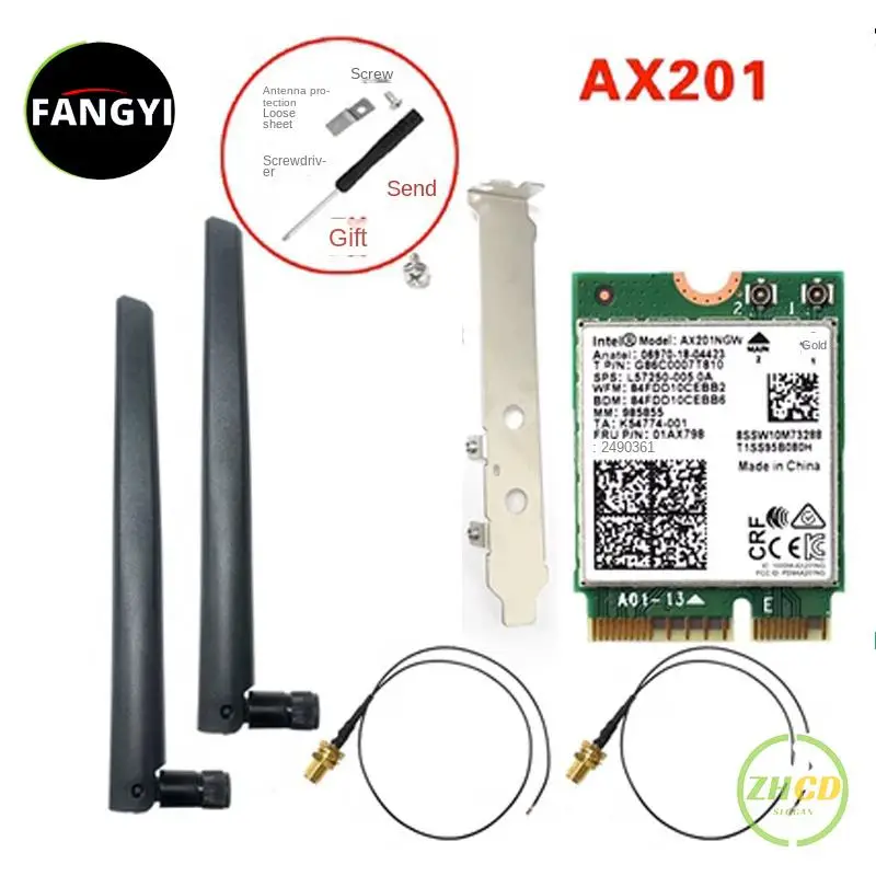 Dual Band 2.4Gbps Wireless Adapter For Intel AX201 Desktop Kit 802.11ac/ax M.2 Key E CNVIo2 Wifi 6 Bluetooth 5.0 Network Card