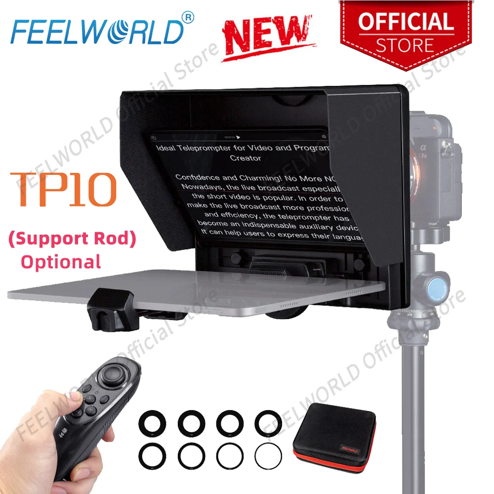 

Feelworld-Portable Folding Teleprompter, Tablet Prompter for iPad, DSLR Shooting with Remote Control, TP10, Up to 11 "Phone