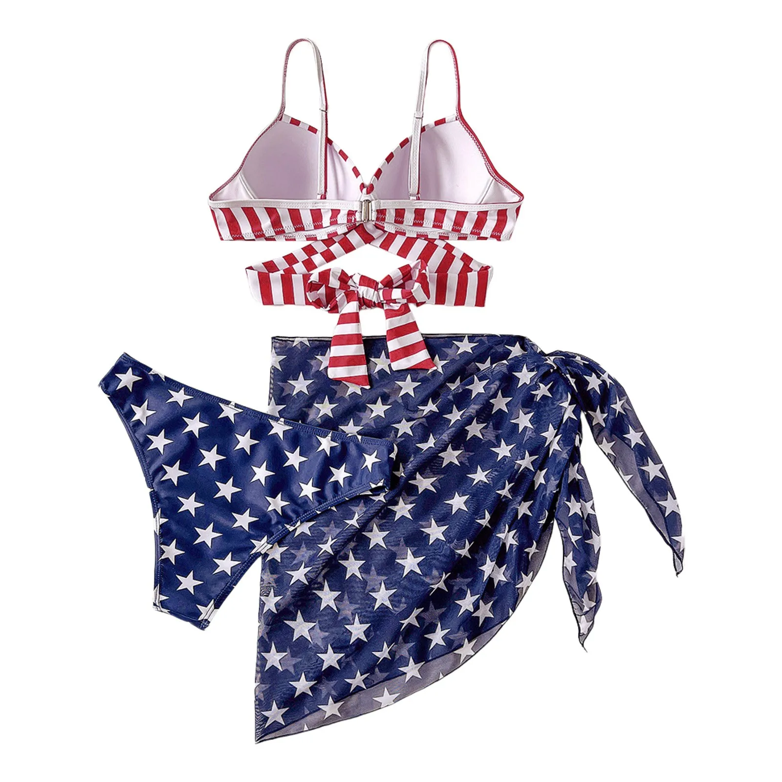 3 Pieces Bikini 2024 Women's Sexy Swimsuit Bikini Set Independence Day American Flag Printed Bikinis Push Up Female Bathing Suit