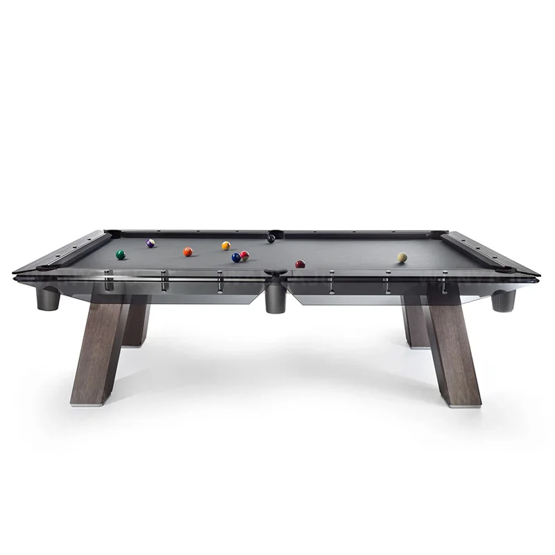 High End Custom 7ft 8ft 9ft Slate Classic Blue Glass Billiard Table Modern Design Wood Legs Tempered Glass Pool Table for Sale