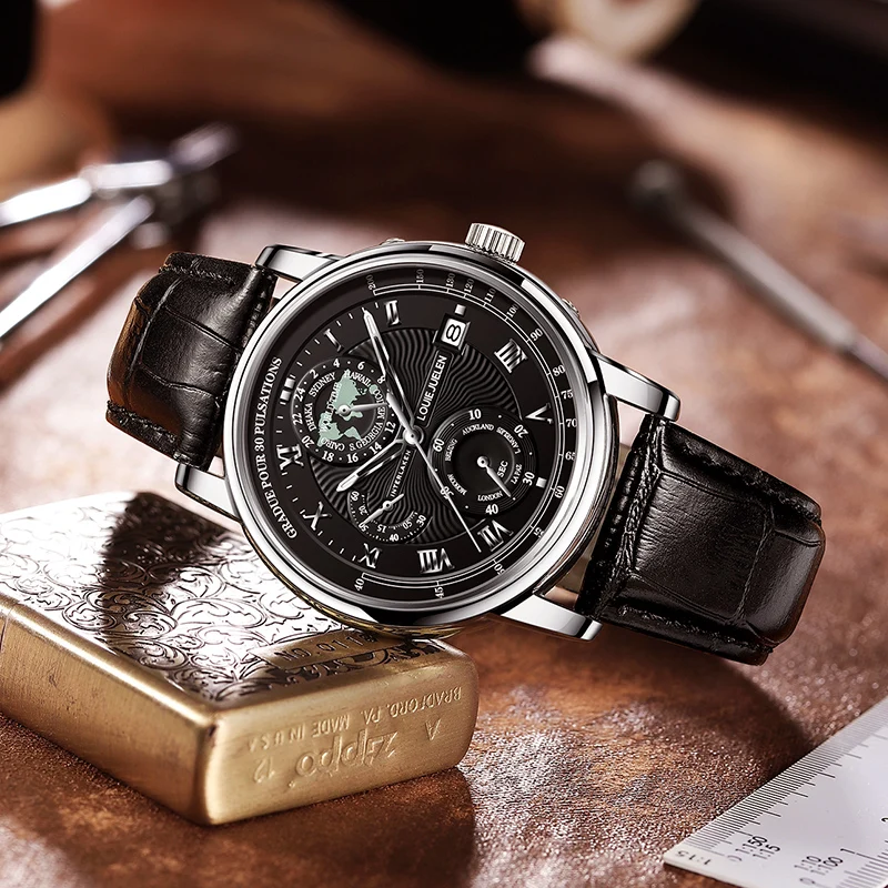 Belushi Jam Tangan Sport หนังสำหรับกันน้ำผู้ชายนาฬิกาข้อมือธุรกิจมัลติฟังก์ชั่น, นาฬิกาข้อมือบุรุษปฏิทินเรืองแสง