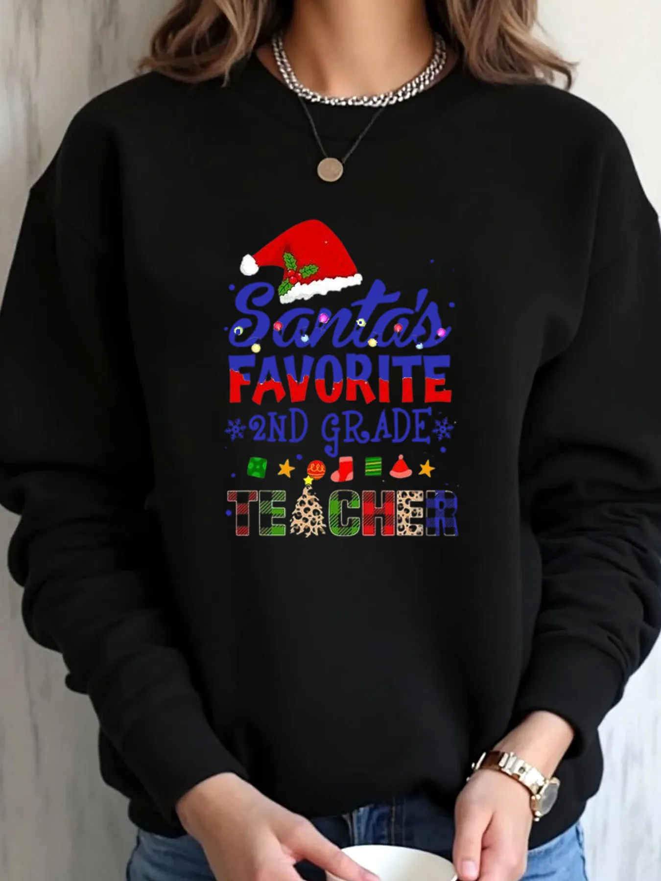 

Женская толстовка большого размера с рождественским Санта-Лоулюблением, верхняя одежда с принтом учителя 2-го класса