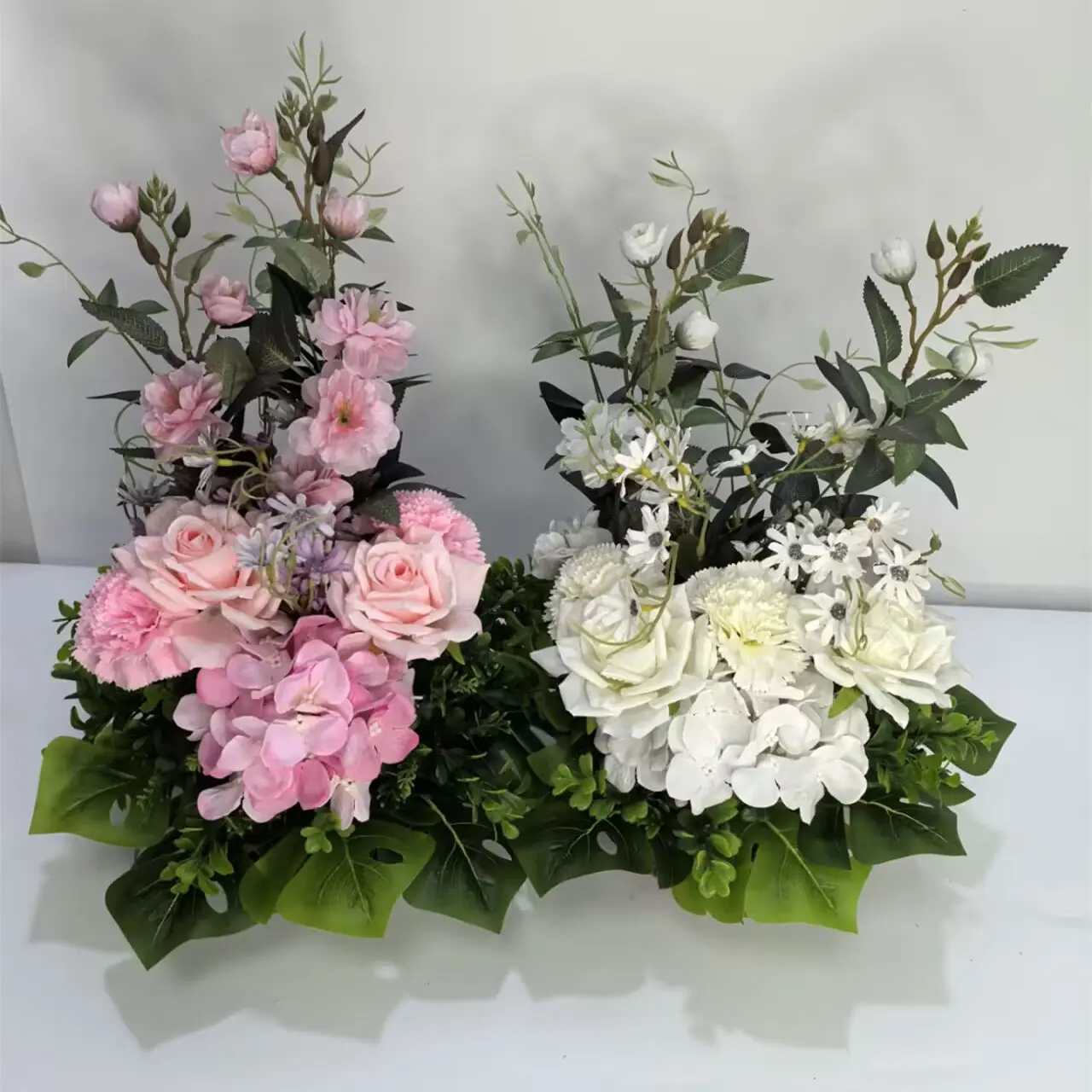 

2 pieces Artificial Flower Potted Roses Mixed Grass Artificial Plants Flowering Cherry Blossoms