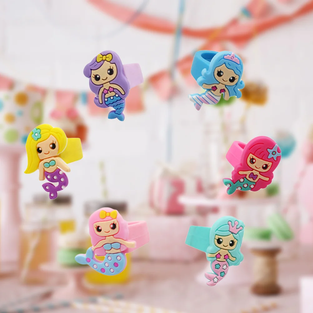 10pcs Mermaid Silicone Finger Ring Ring Dress Up Accessory Girl Birthday Party Mermaid Themed Party Supplies (Mixed Style)