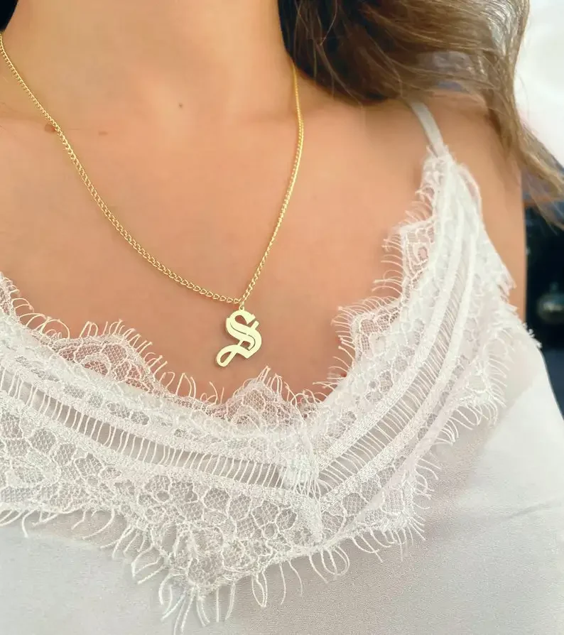 

Gothic Initial Necklace • Custom Silver Initial Necklace • Custom Necklace • Custom Gothic Necklace • Personalized Gothic Neckla