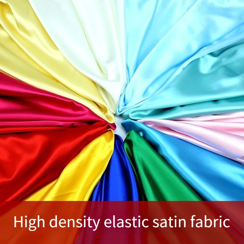 High Density Elastic Satin Fabric By Meters for Dress Pajama Stage Costume Diy Sewing Textile Smooth Glossy Soft Cloth Plain Red