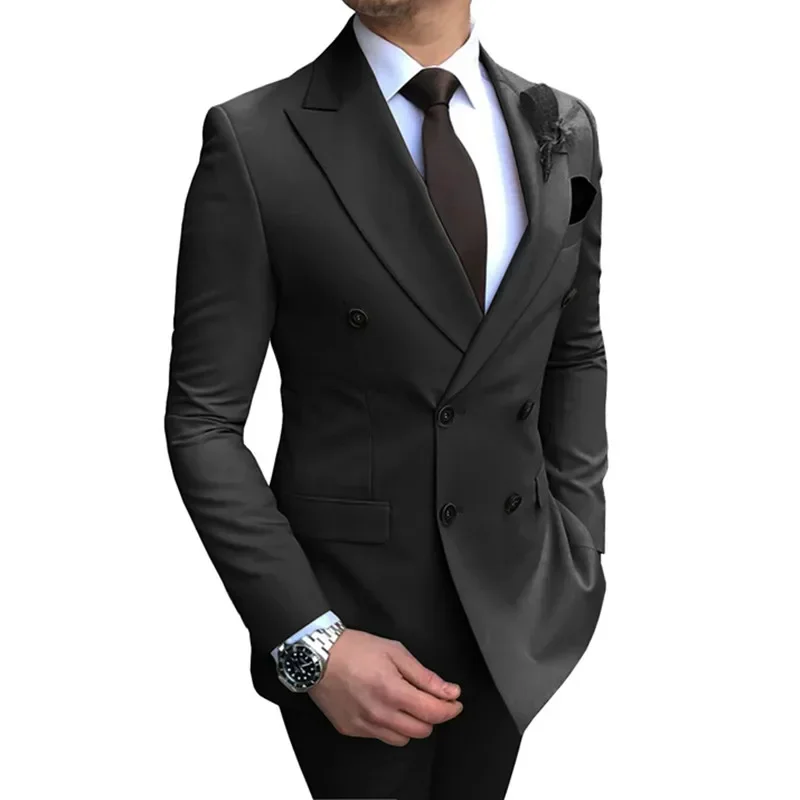 Conjunto de terno monocromático casual trespassado masculino, blazers de casamento, jaqueta, casaco, calças, 13 cores, nova moda