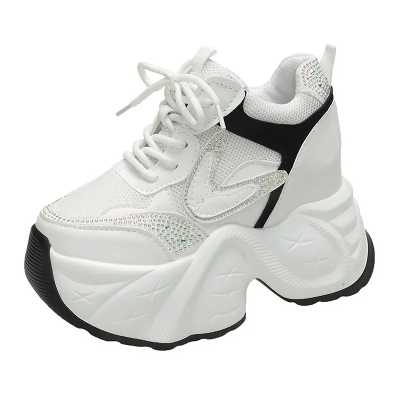

New 9.5CM High Platform Women Bling Sneakers Autumn Thick Sole Casual Dad Chunky Shoes Woman Sports Walking Shoes Zapatos Mujer
