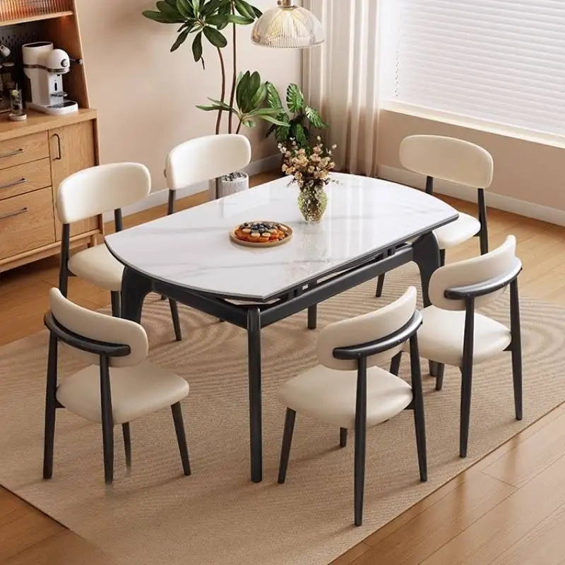 Unique White Dining Tables Chairs Base Decorations Expandable Extending Dining Tables Set Modern Mesas Comedor Furniture Home