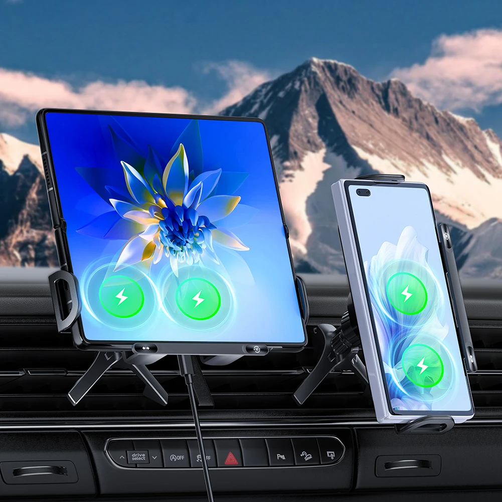 Magnetic Wireless Car Charger 2in1 Auto Rotating Phone Holder Folding Screen Phone Wireless Charging Air Outlet Navigation Parts