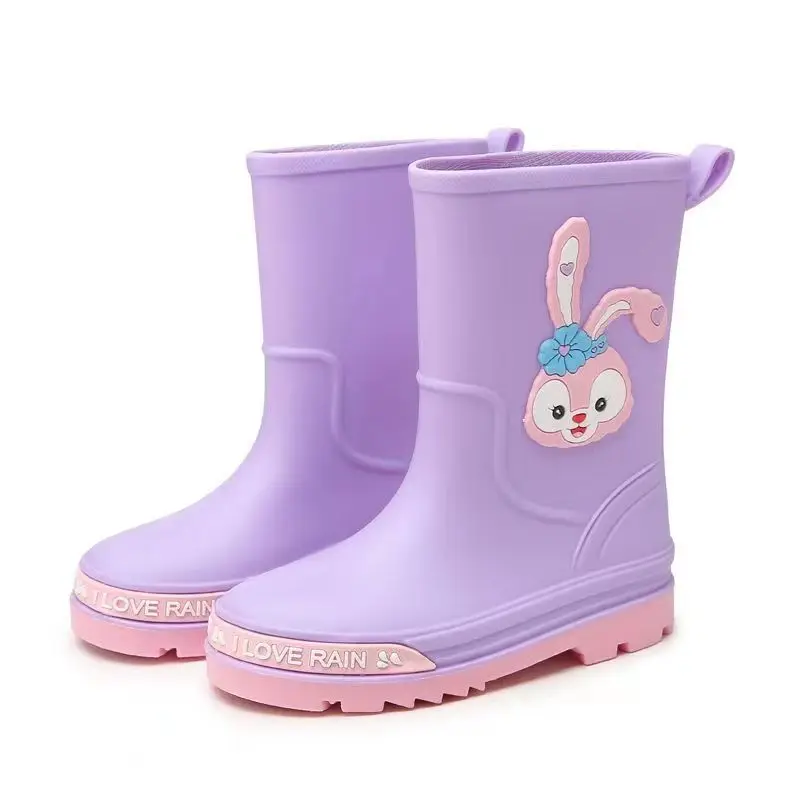 2024 New Children's Four Seasons High Top Rain Shoes Girls Soft Bottom Non Slip Lovely Cartoon Cover Foot Water Shoes