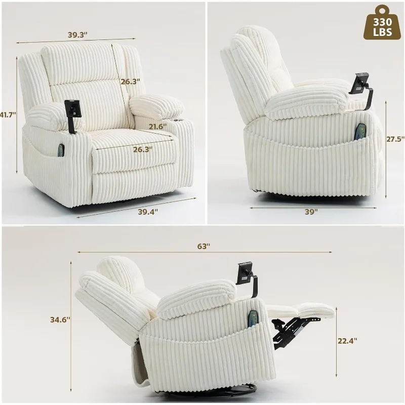 SINCRUMI Power Oversized Swivel Rocker Recliner with Dual Motor Adjustable Headrest for Adults, Glider Rocking Chair