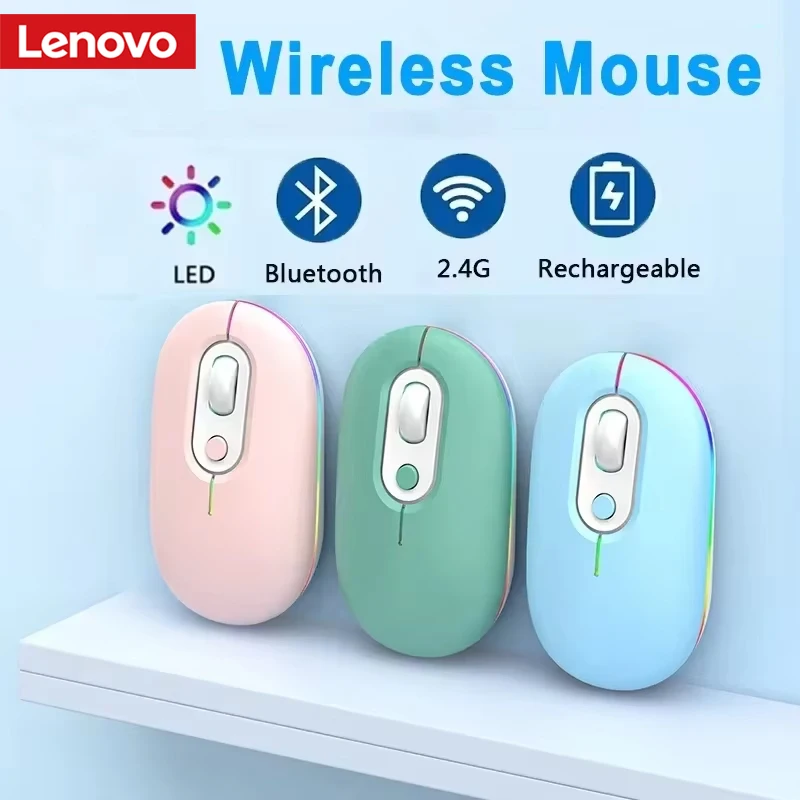 Lenovo 2.4Gh Wireless Gaming Mouse Dual Modes Bluetooth Ultra-Low Power Consumption Compatible With PC Mac Computer Laptops Mute