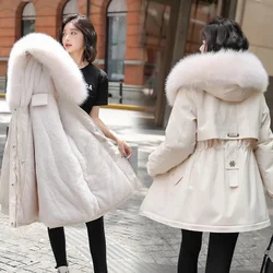 Abrigo de algodón con forro polar y capucha adelgazante para mujer, chaqueta cálida de estilo coreano para otoño e invierno, longitud media, novedad de 2024