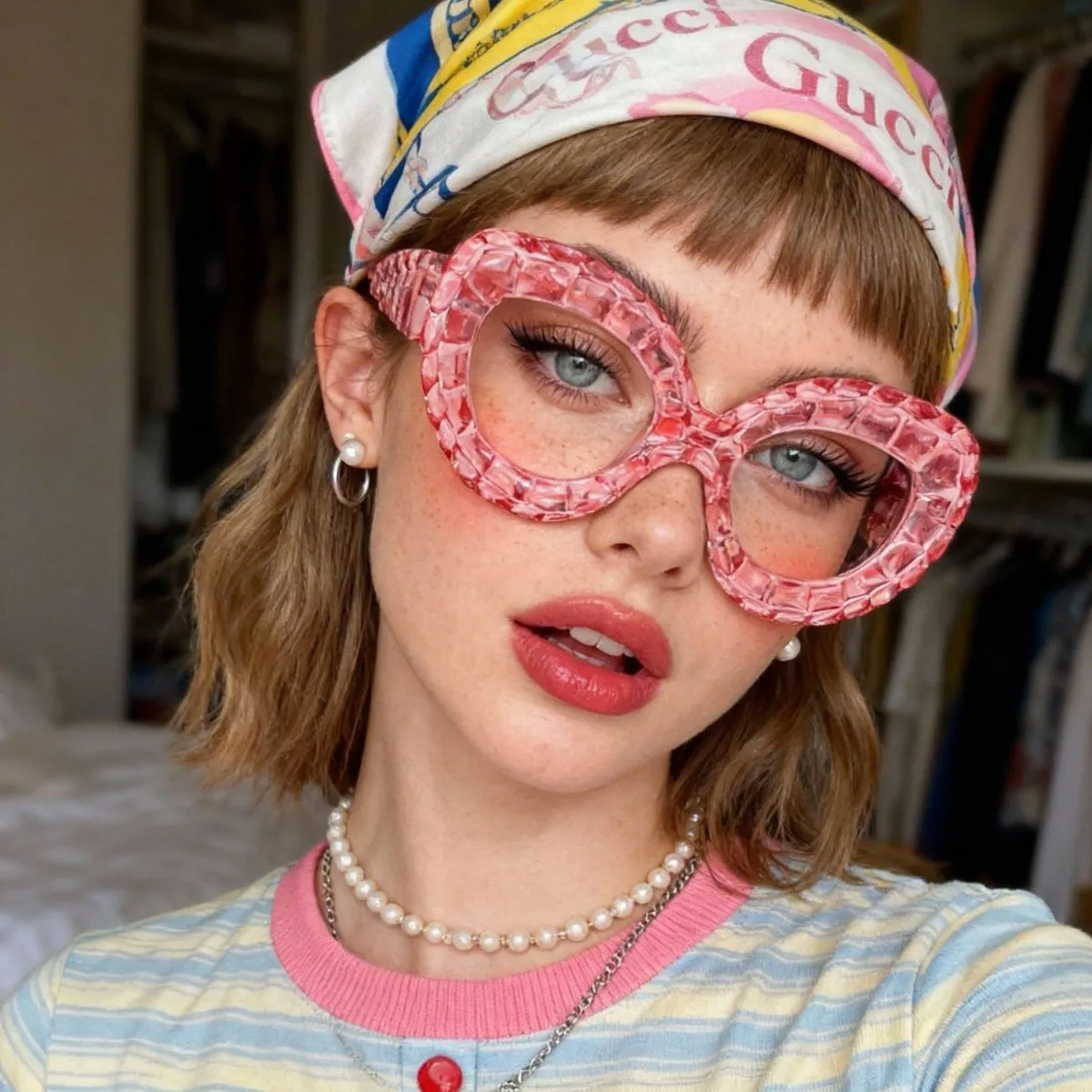 Trendy Oversized Cat Eye Clear Lens Glasses Women Color Textured Frame Fashion Decorative Eyewear Party Shooting Prop Spectacles