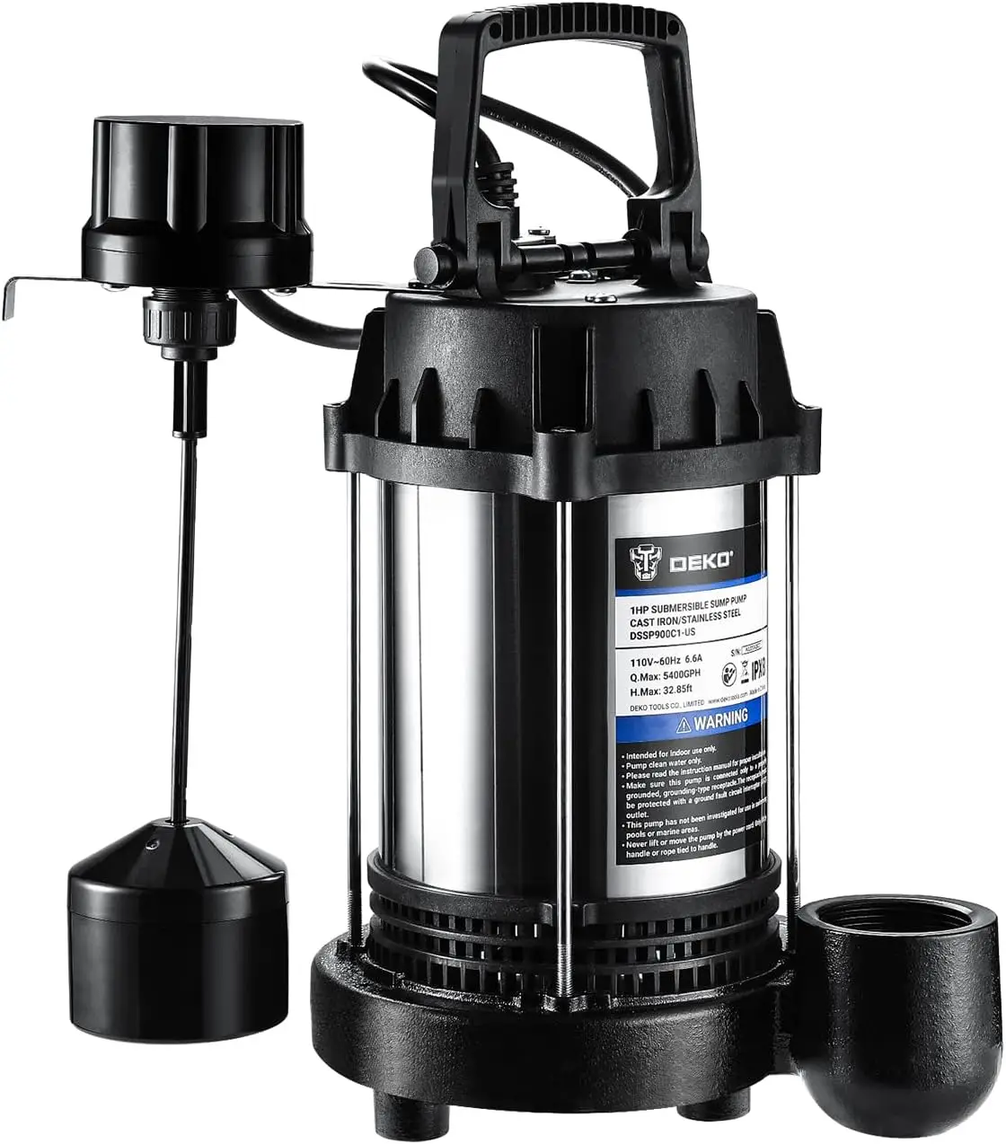 

Sump Pump, 5400GPH Submersible Cast Iron and Stainless Steel Sump Pump with Integrated Vertical Float Switch