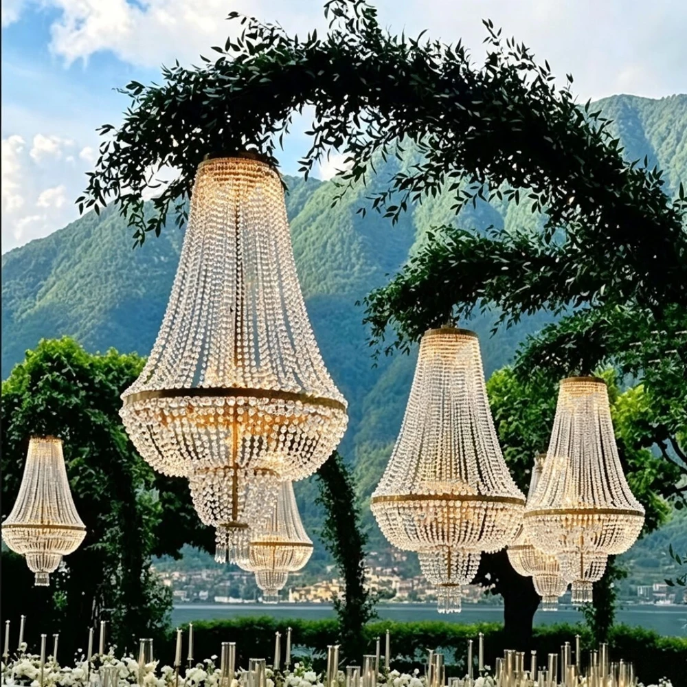 5pcs)Elegant Creative acrylic Crystal Chandelier wireless LED Pendant Light for Wedding Venue Banquet Hall Party Decor