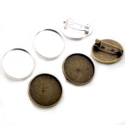10pcs 20mm Inner Size Antique Bronze Silver Plated Brooch Style Cabochon Base Setting Charms Pendant