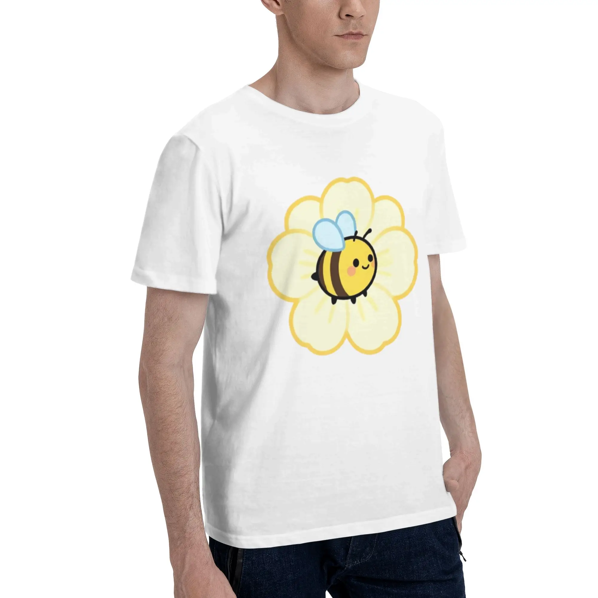 Cute Bee On Yellow Flower Clipart Men T Shirts  Crazy Tees Short Sleeve Crewneck 100% Cotton New Arrival Tops T-Shirt