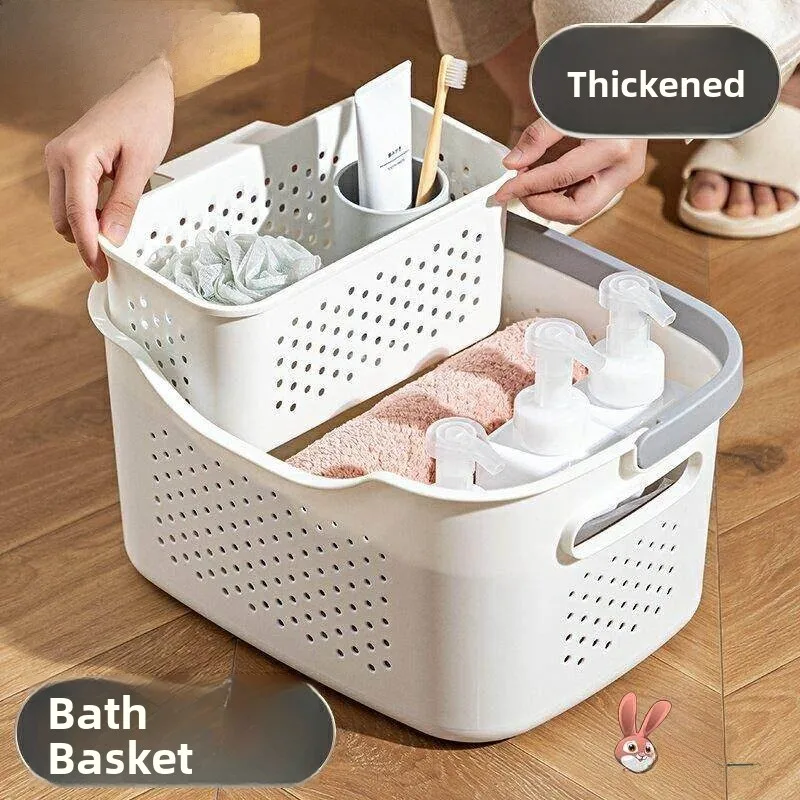 バスルーム用洗面バスケット-ウェット＆ドライ分離式-ハンドヘルドトイレタリー収納バスケット-男女兼用-家庭用-化粧品収納