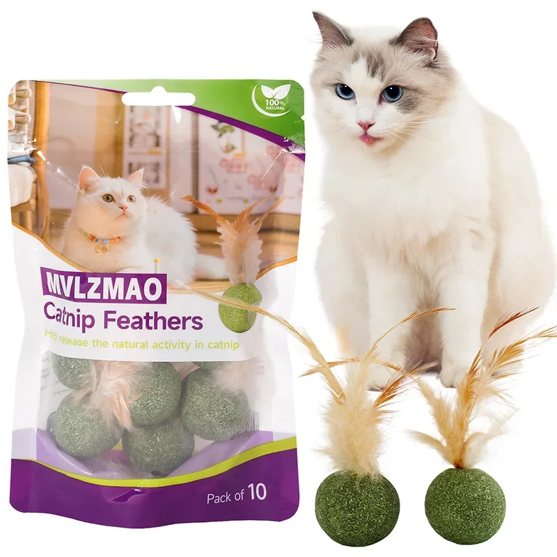 Juguetes para gatos, hierba gatera, gato, hierba gatera, bola de plumas, piruleta Natural interactiva, diseño de plumas de Kicker de gato, limpieza de dientes de gato