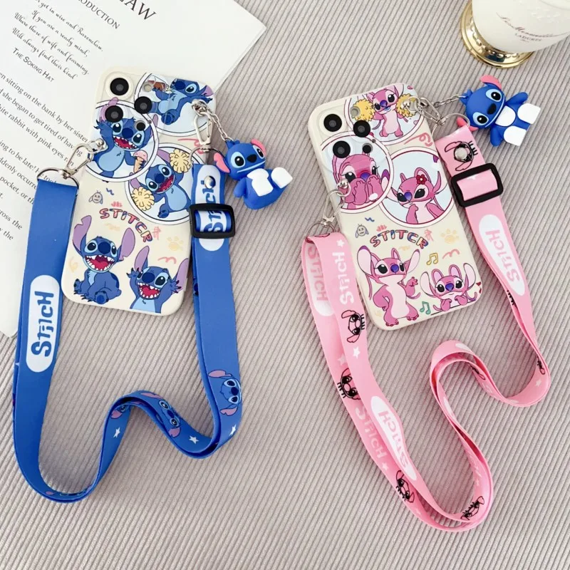 Cute 3D Cartoon Stitch Rope Protection Set For Samsung Galaxy A17 A07 A16 A06 A26 A56 A04E A05 A05s A15 A25 A35 A55 phone case