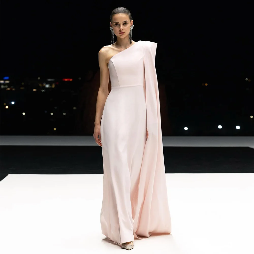 

Elegant Evening Dresses for Weddings One Shoulder Cloak Sleeve Pink Evening Gowns Long Trumpet/Mermaid Simple Formal Dress 2025