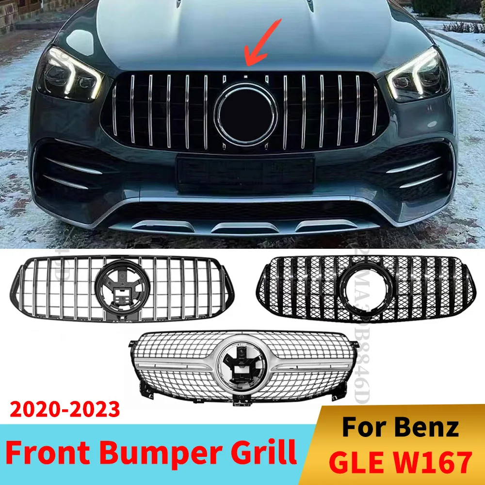 

GT Diamond GTR Style Front Hood Mesh Inlet Grille Racing Bumper Grill Facelift For Mercedes W167 Benz GLE 350 450 2020-2023 Trim