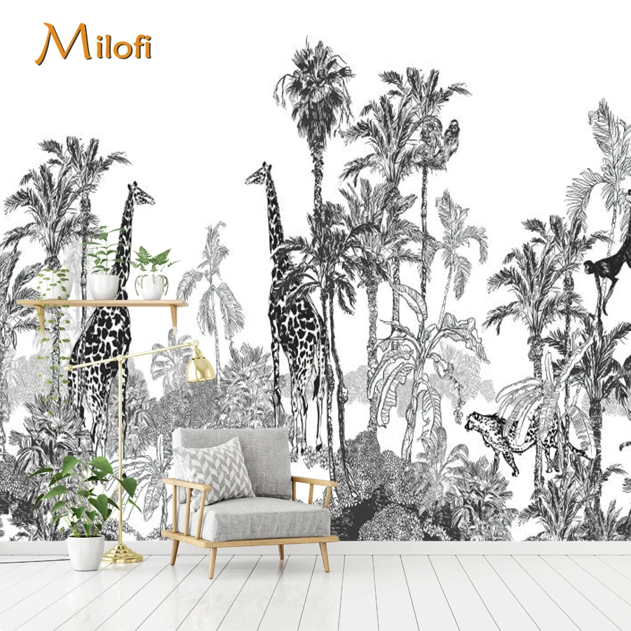 

Milofi пользовательские настенные обои черно-белые простые обои с жирафом украшение дома