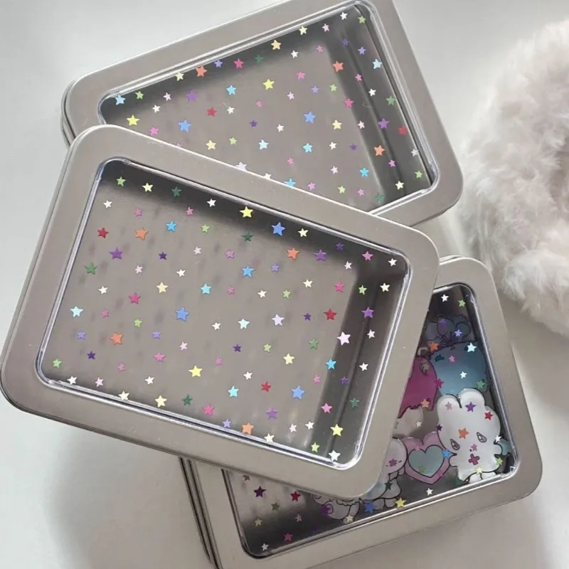 Colorful Star Earring Storage Tin Box Four Leaf Clover Design Simple Desktop Organizer Small Card Badge Storage Box